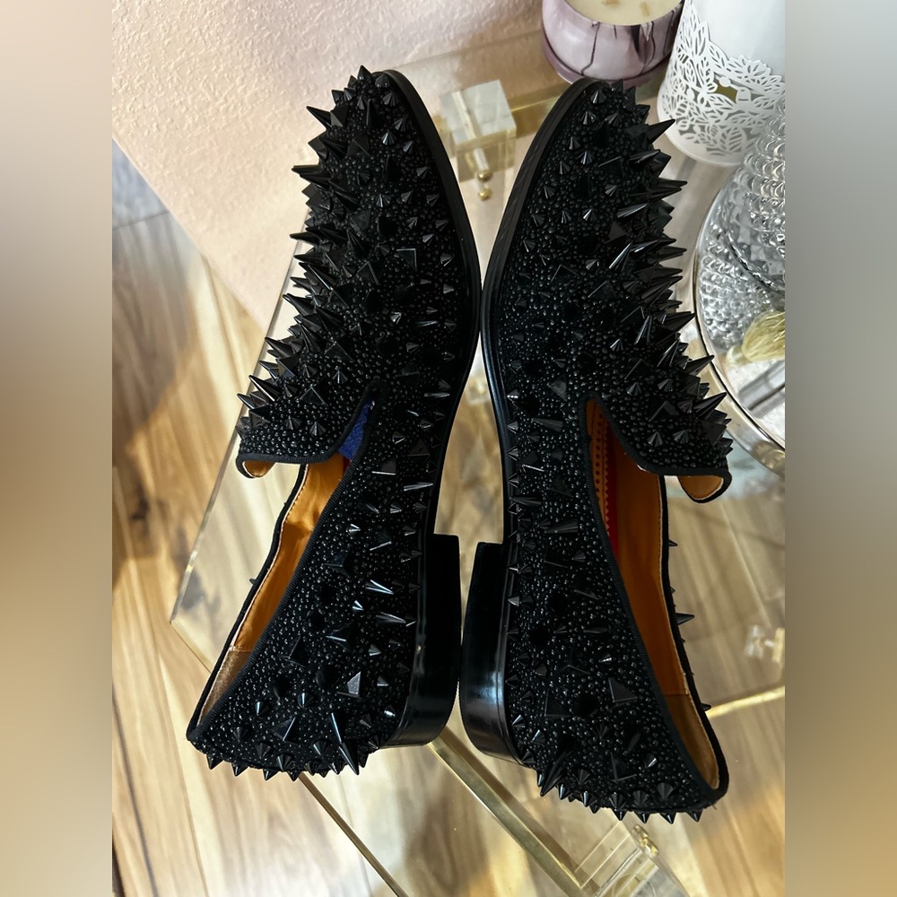 Black with Red Bottom Soles Spiked Studded Rivets Slip On Dress Shoes/Loafers 41 - Picture 12 of 16